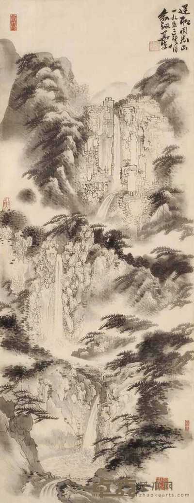俞剑华 山水 镜心 94×37cm